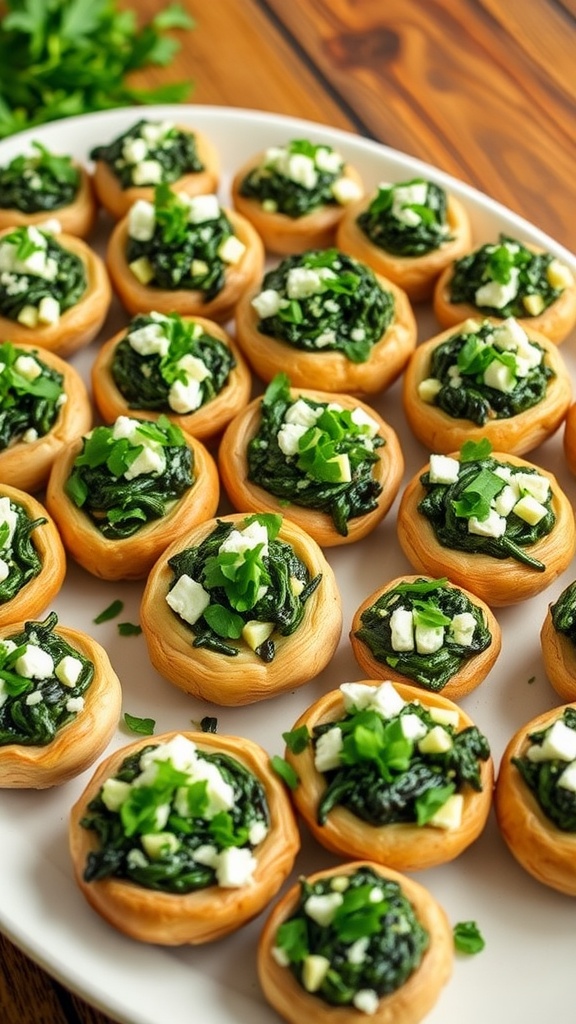 A delicious array of stuffed mushrooms filled with spinach and feta on a rustic platter.